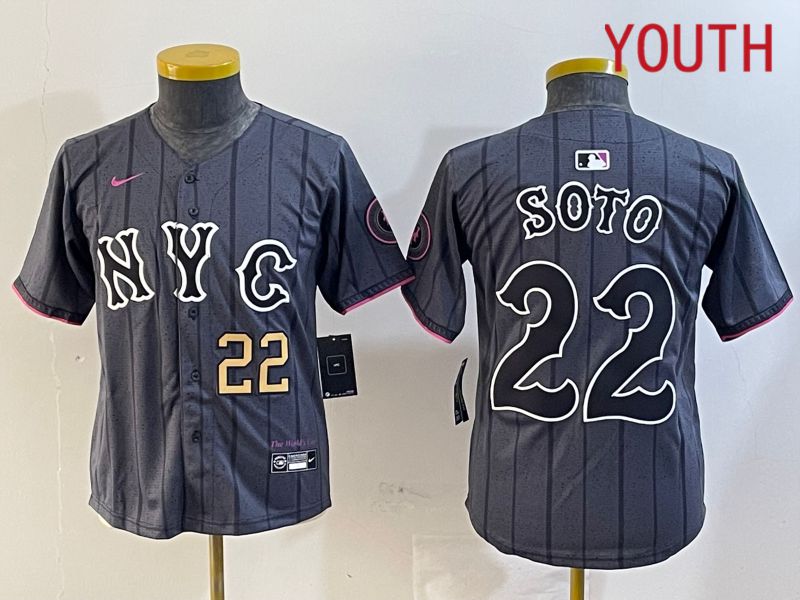 Youth New York Mets 22 Soto Black City Edition 2024 Nike MLB Jersey style 3